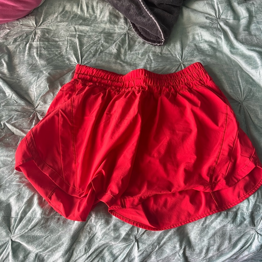 carnation red lululemon shorts track that 5 inch